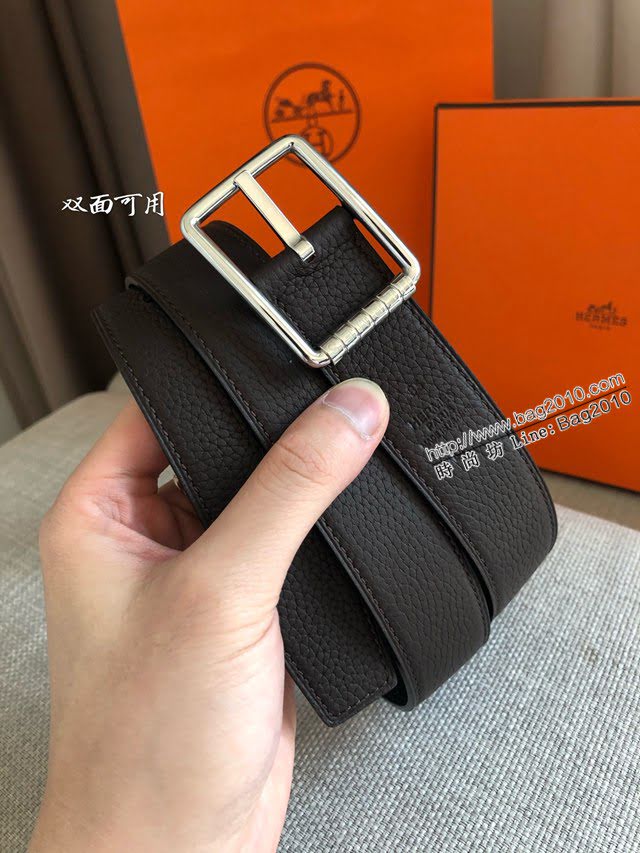 HERMES高端男士皮帶 愛馬仕CODE 32 REVERSIBLE BELT皮帶 愛馬仕金屬扣雙面用腰帶  jjp1119